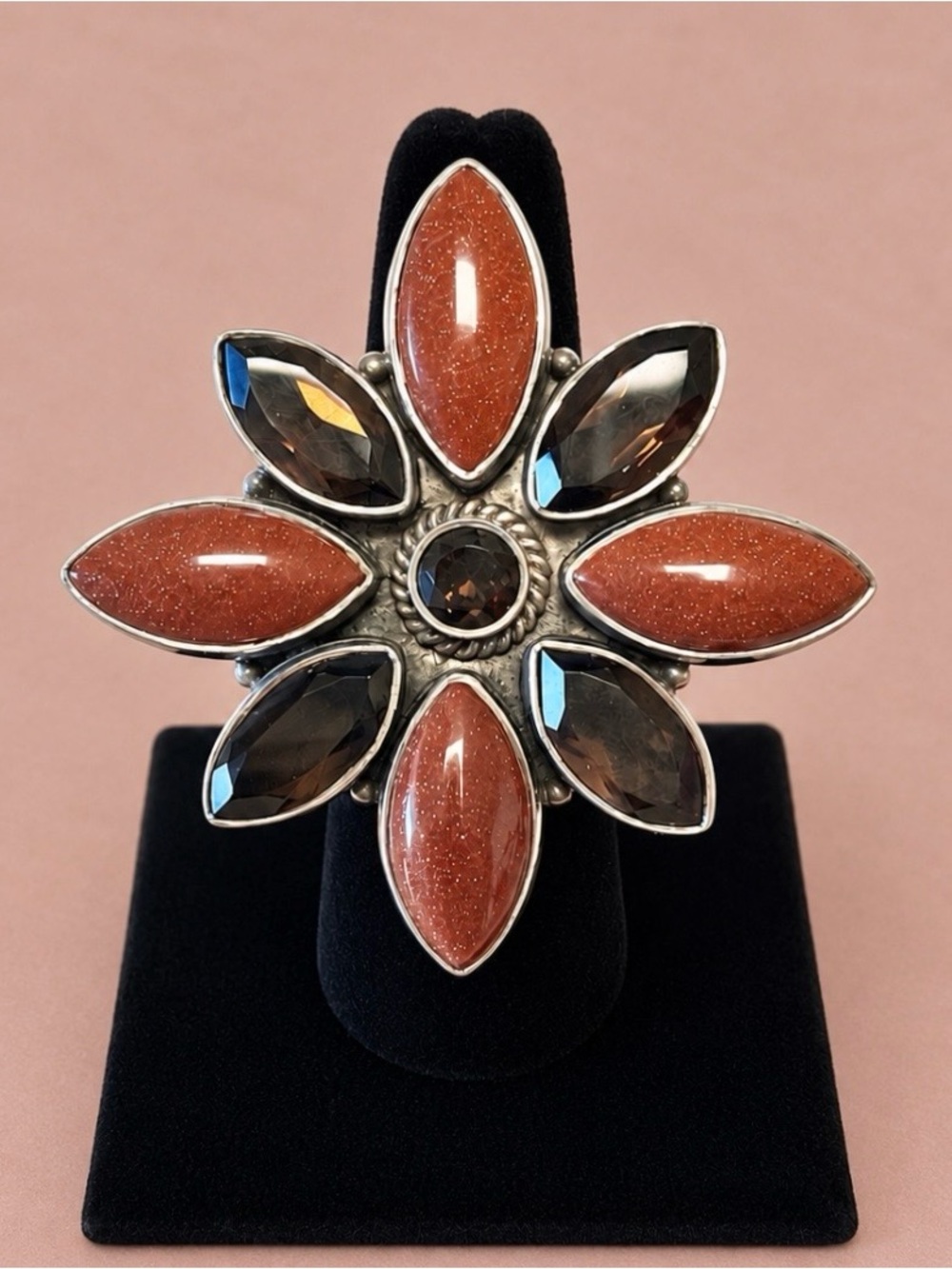 Krush Kandy Southwestern Huge Cluster Sterling Silver 925 Adjustable Ring